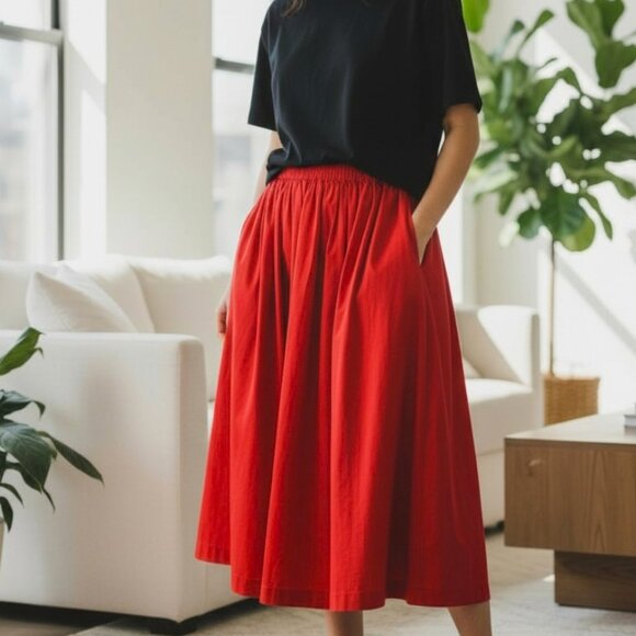 Comme Des Garcons robe de chambre Red Cotton Drawstring Skirt Size M L - Picture 7 of 11